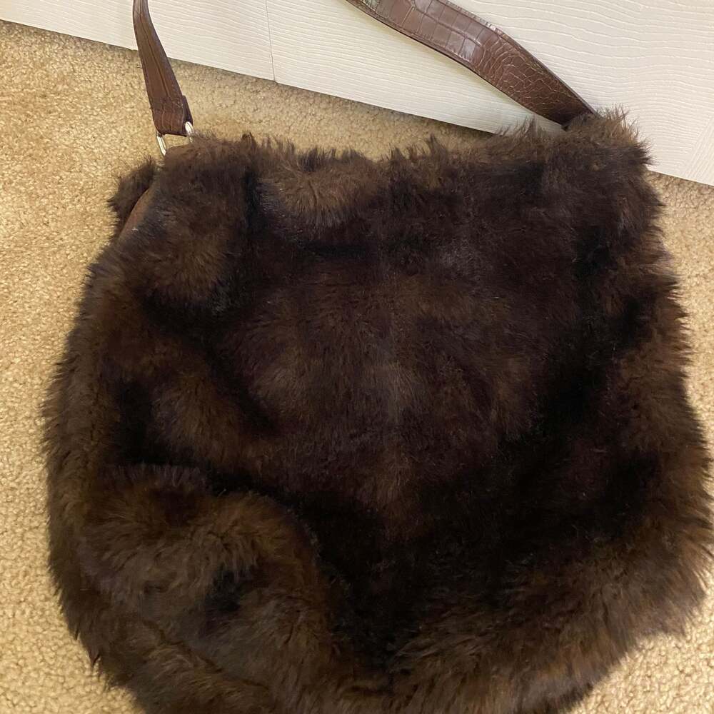 Bath & Body Works Large Brown Faux Fur Shoulder Tote Bag